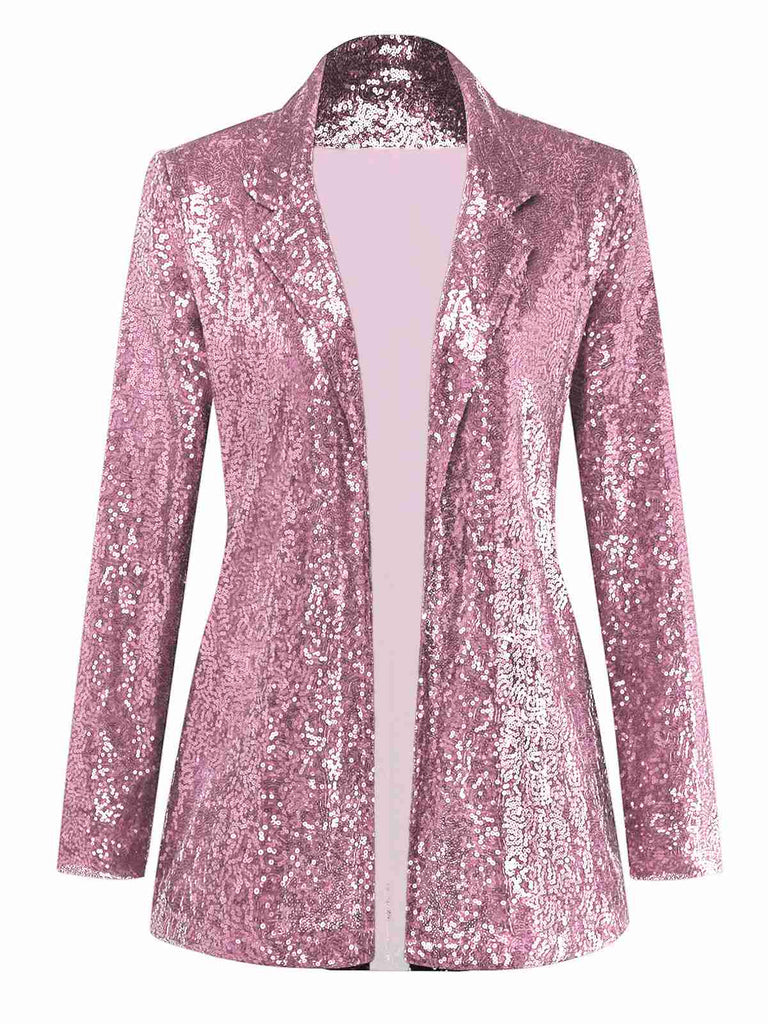 1970er Pailletten Revers Lange Ärmel Jacke