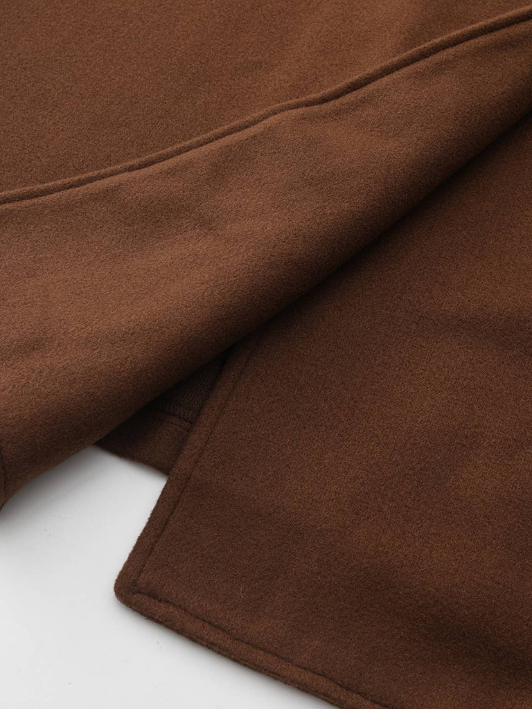 Braun 1930er Kerbkragen Kunstwolle Langer Mantel