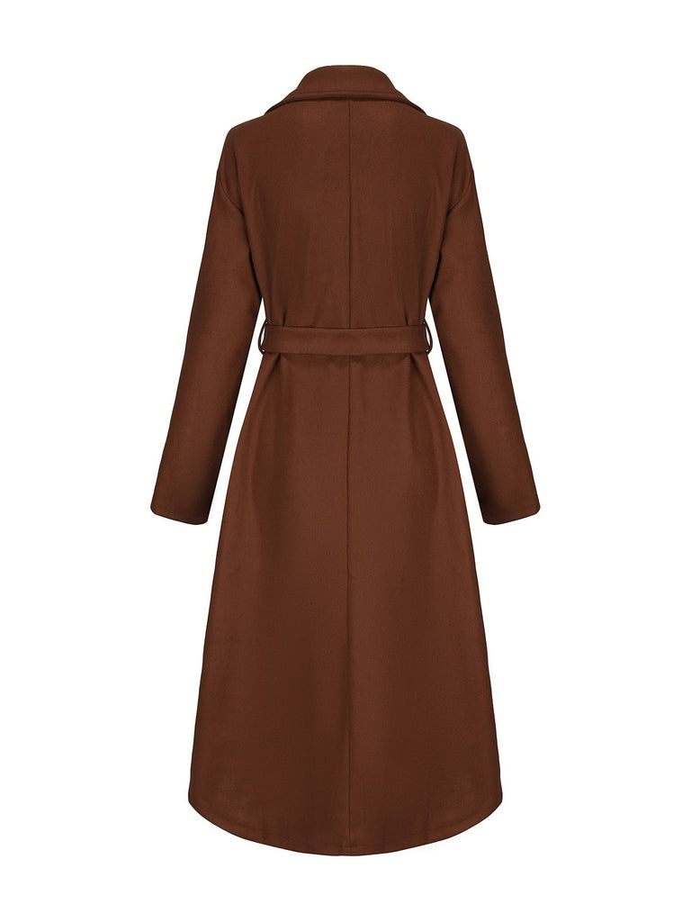 Braun 1930er Kerbkragen Kunstwolle Langer Mantel