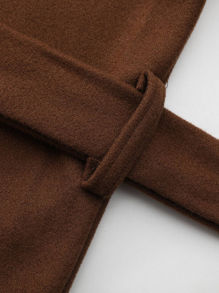 Braun 1930er Kerbkragen Kunstwolle Langer Mantel