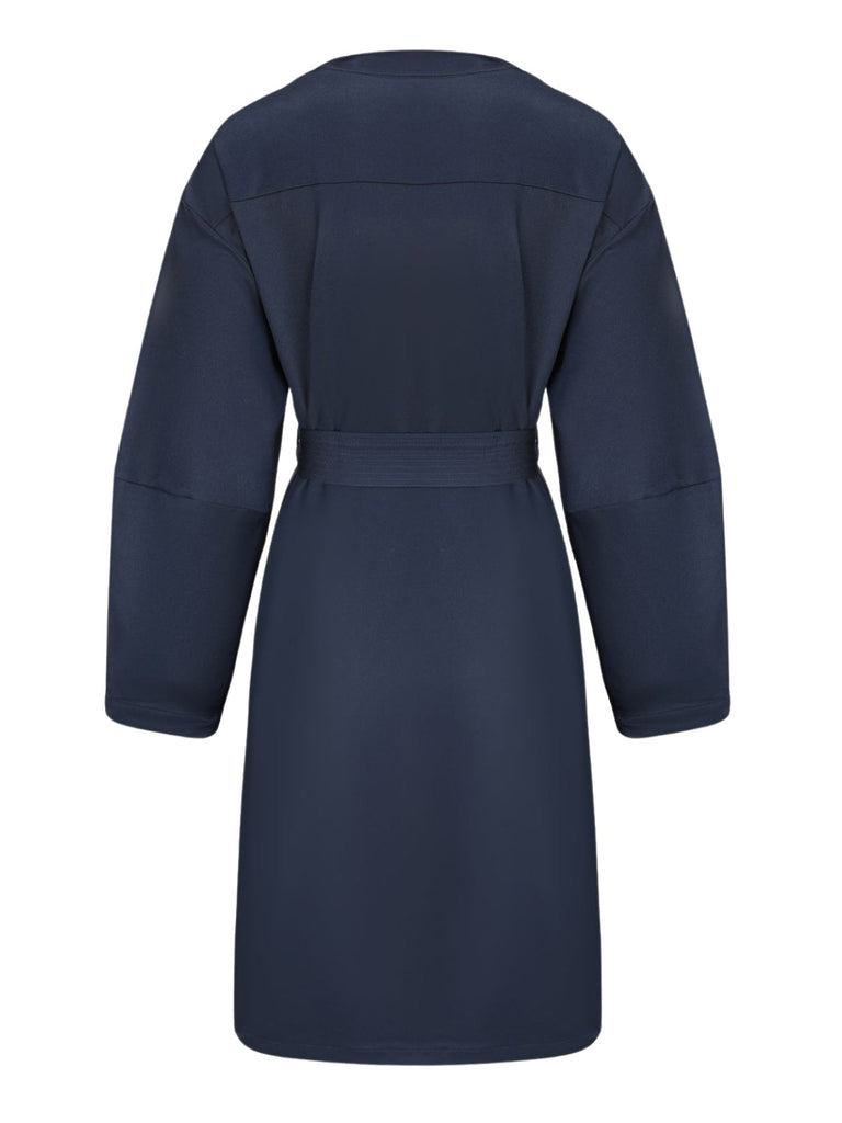 Blau 1940er Zweireihiger Rundhals Trench Mantel