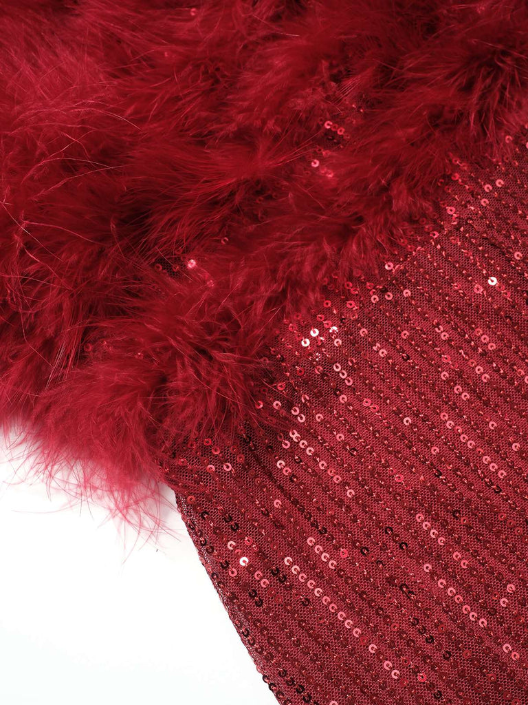 1950er Solide Feder Pailletten Patchwork Trägerlos Jumpsuit