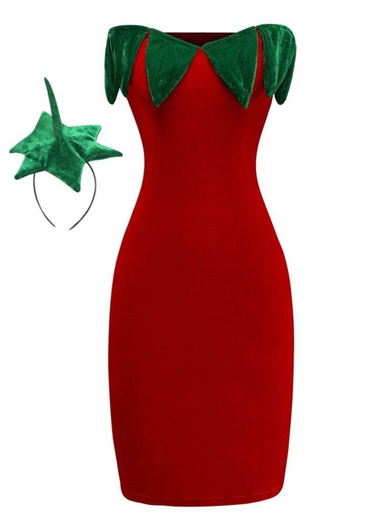 Rot 1980er Erdbeere Tube Mini Kostüm Kleid