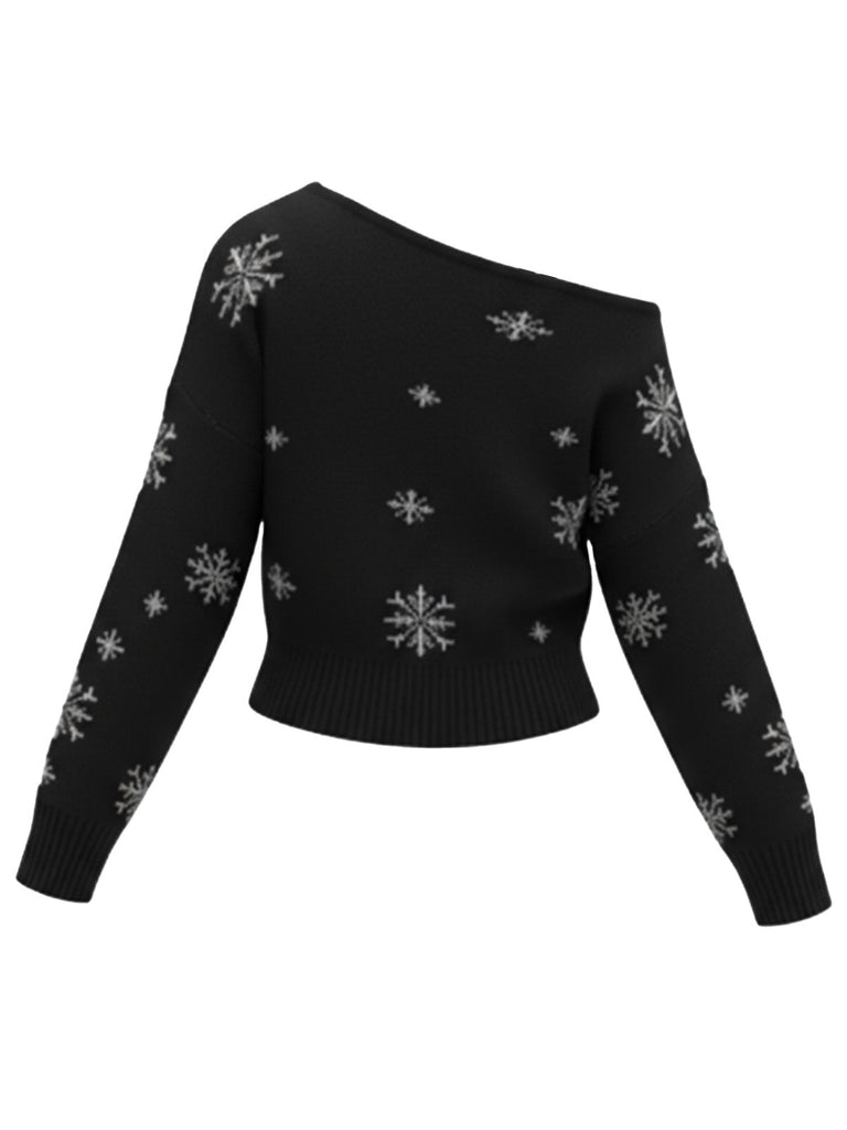 1970er Schneeflocke Asymmetrische Schulter Pullover