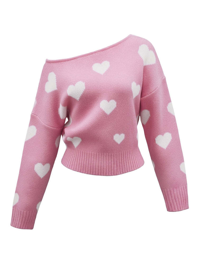 Rosa 1970er Schneeflocke Asymmetrische Schulter Pullover