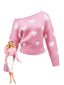 Rosa 1970er Schneeflocke Asymmetrische Schulter Pullover