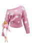 Rosa 1970er Schneeflocke Asymmetrische Schulter Pullover