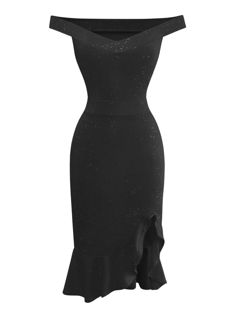 1930er Schulterfrei Schimmernd Meerjungfrauen Kleid