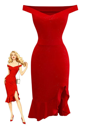 1930er Schulterfrei Schimmernd Meerjungfrauen Kleid