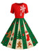Rot & Grün 1950er Weihnachten Schneeflocke Swing Kleid