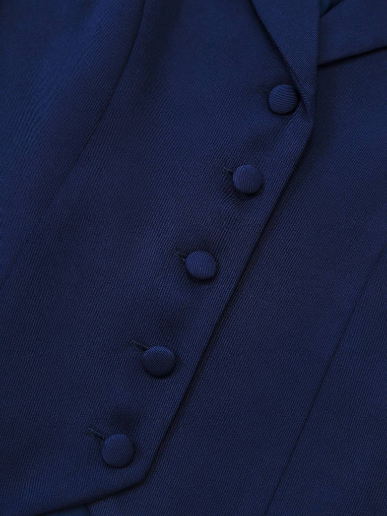 [Vorverkauf] Dunkelblau 1950er Solide Gekerbt Kragen Taste Weste