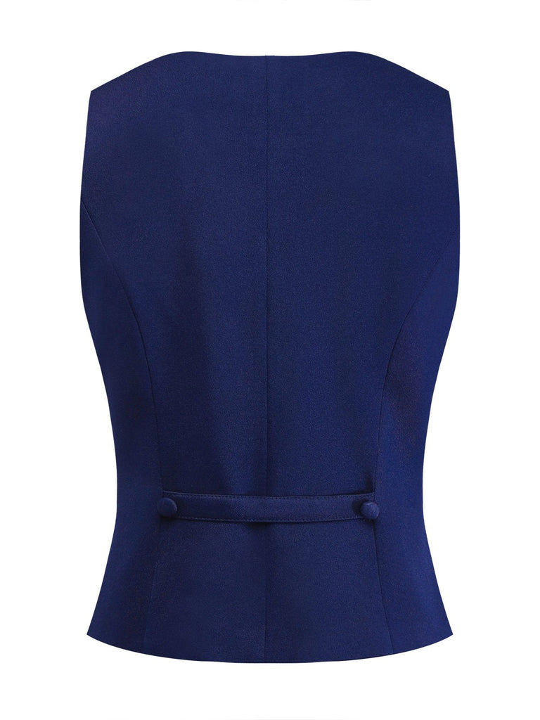 [Vorverkauf] 2PCS Blau 1950er Revers Weste & Kariert Kleid