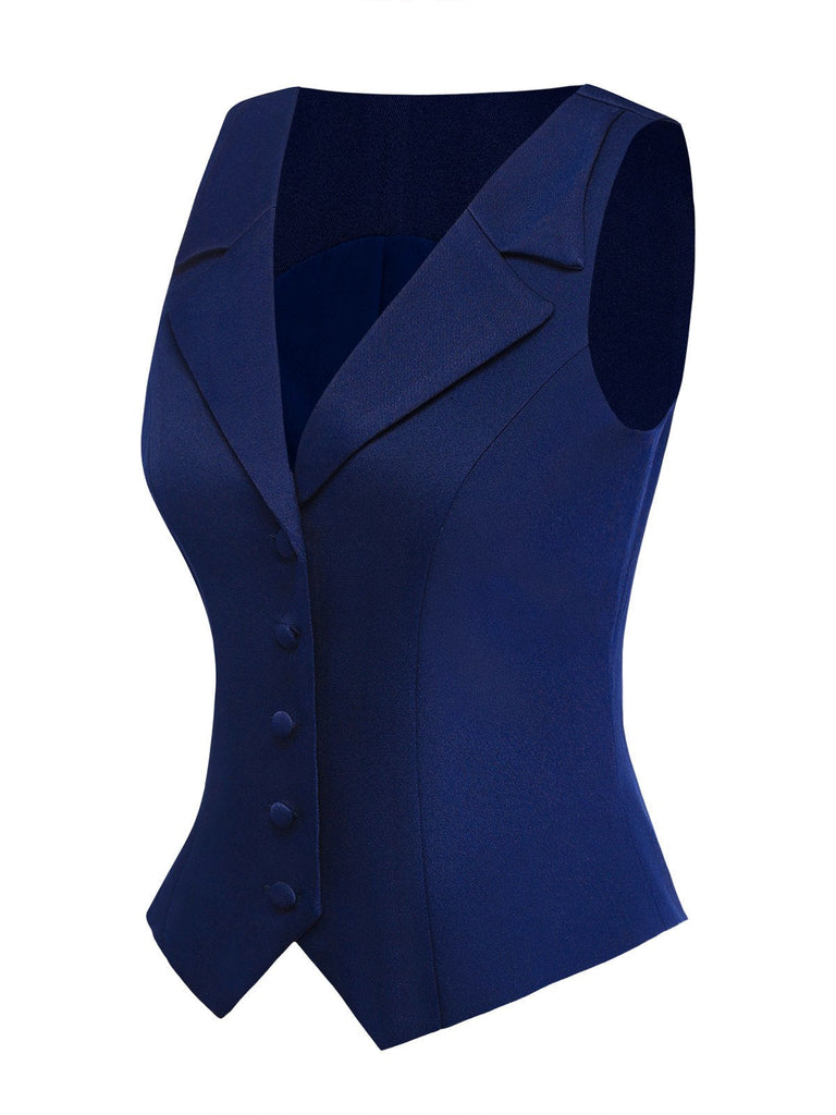 [Vorverkauf] 2PCS Blau 1950er Revers Weste & Kariert Kleid