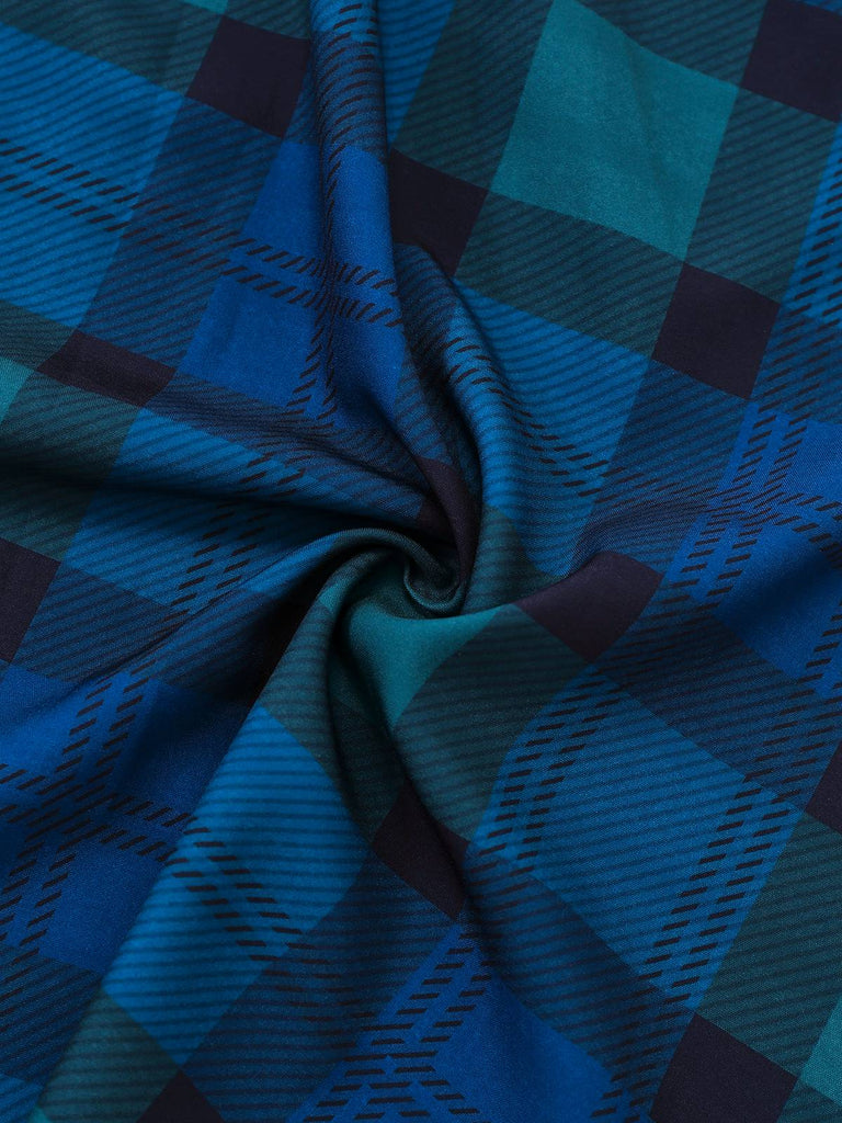 [Vorverkauf] Blau 1950er Hemd Kragen Vichy Kariert Patchwork Kleid