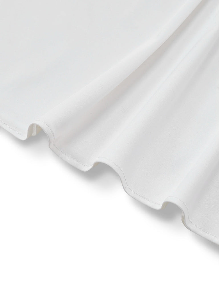 [Vorverkauf] Weiß 1930er Satin Gerüschtes Bootskragen Kleid