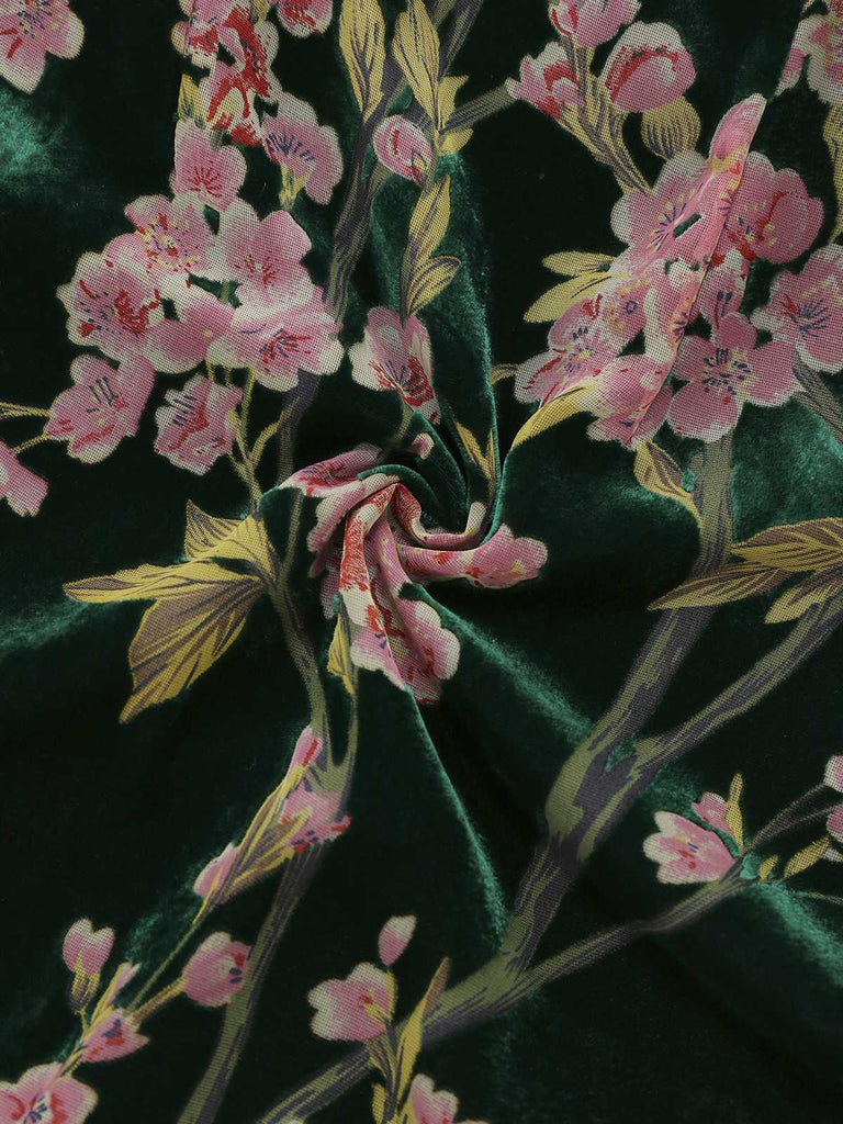 [Vorverkauf] 1960er Quadratischer Hals Rüschen Blumen Samt Kleid