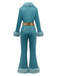 Blau 1970er Pelzbesatz Revers Pailletten Gürtel Jumpsuit