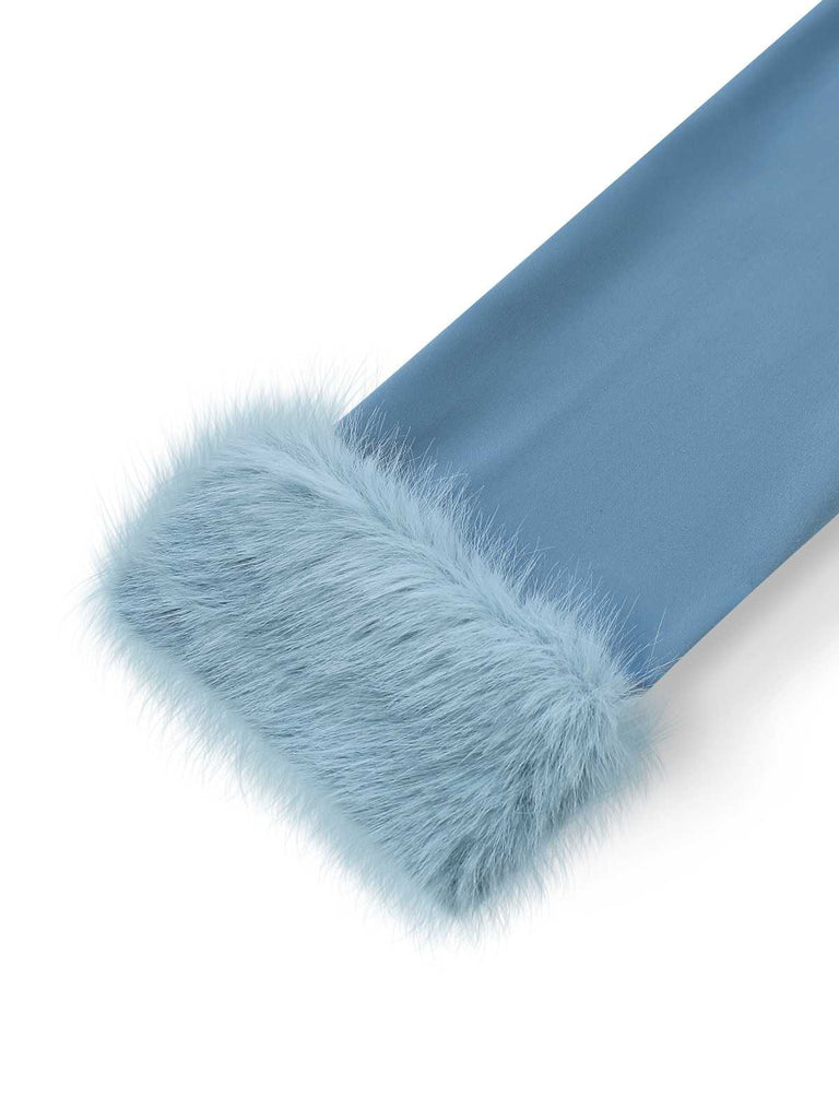 [Vorverkauf] Blau 1970er Pelzbesatz Revers Pailletten Gürtel Jumpsuit