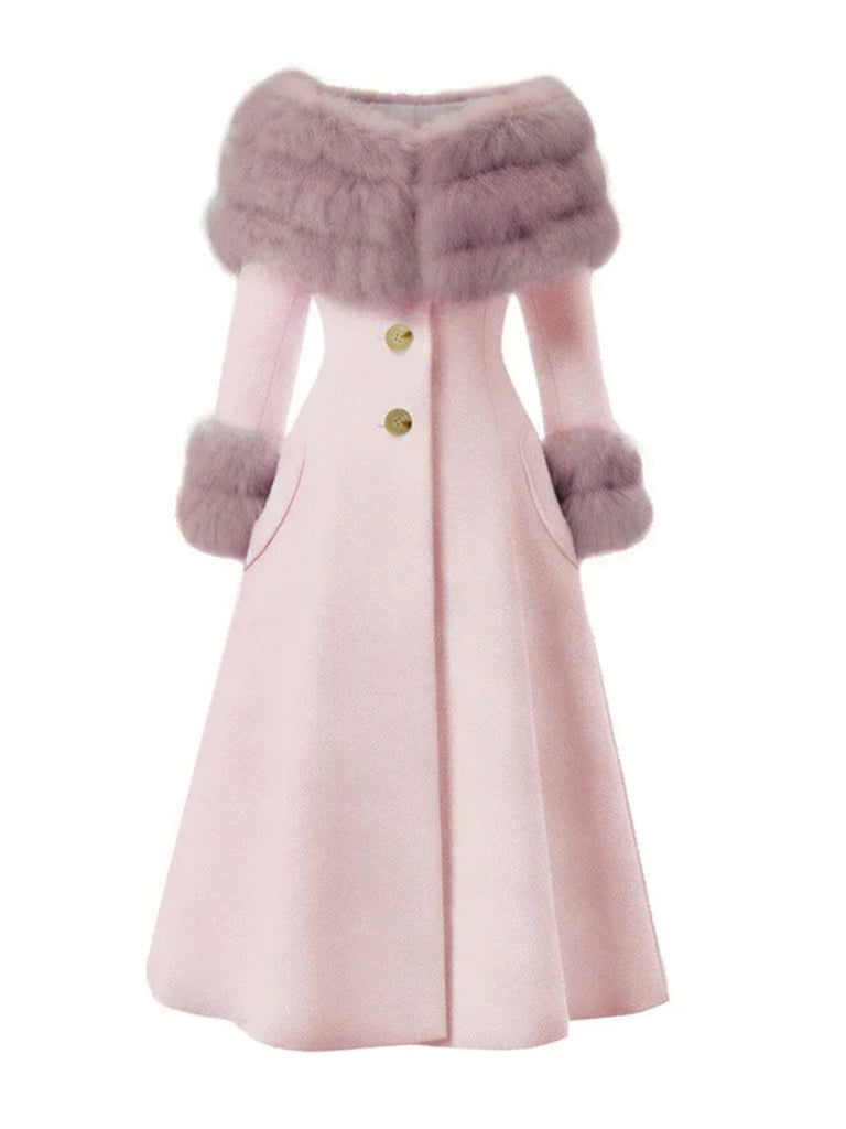 Kamelfarbe 1950er Mehrschichtig Pelzkragen Mantel