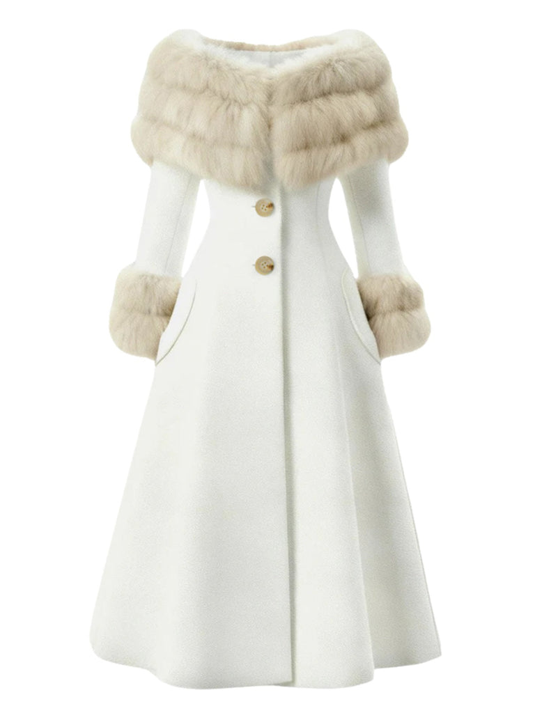 [Vorverkauf] Rosa 1950er Mehrschichtig Pelzkragen Mantel