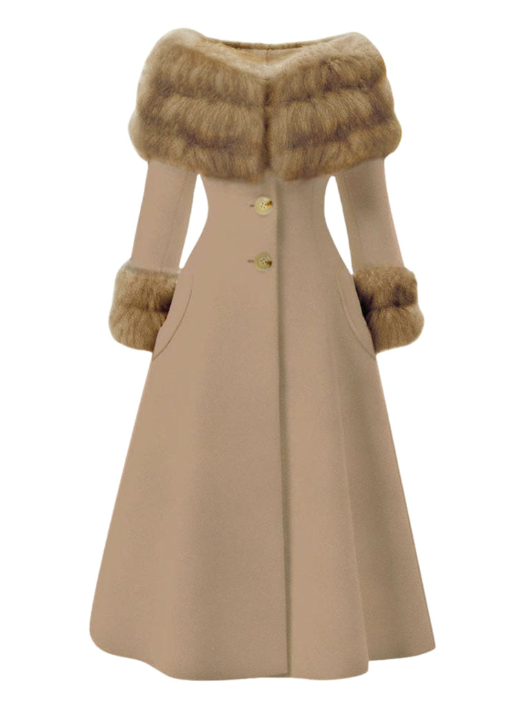 [Vorverkauf] Rosa 1950er Mehrschichtig Pelzkragen Mantel