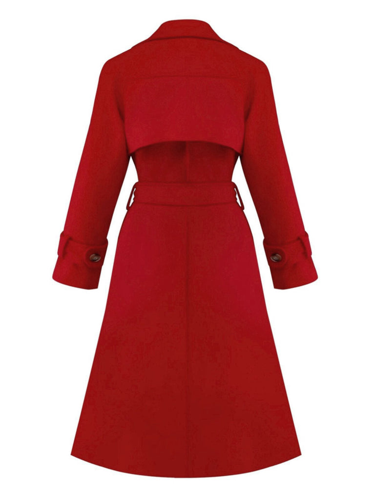 1950er Solide Zweireihiger Revers Trench Mantel