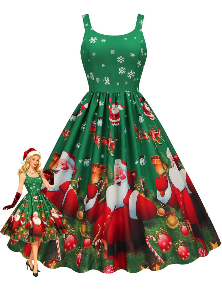 1950er Weihnachtsmann Schneeflocke U-Kragen Swing Kleid