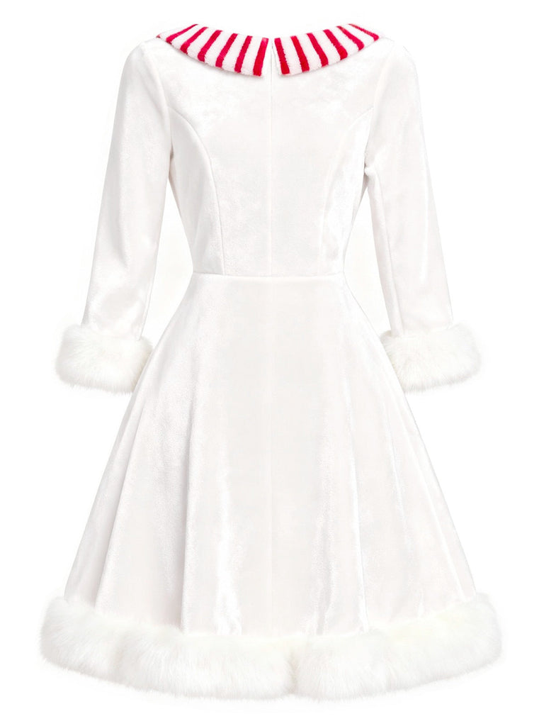 Rot & Weiß 1950er Weihnachten Schneemann Samt Kleid