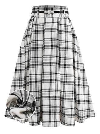 [Vorverkauf] Weiß 1950er Baumwolle Gürtel A-Linie Plissiertes Rock