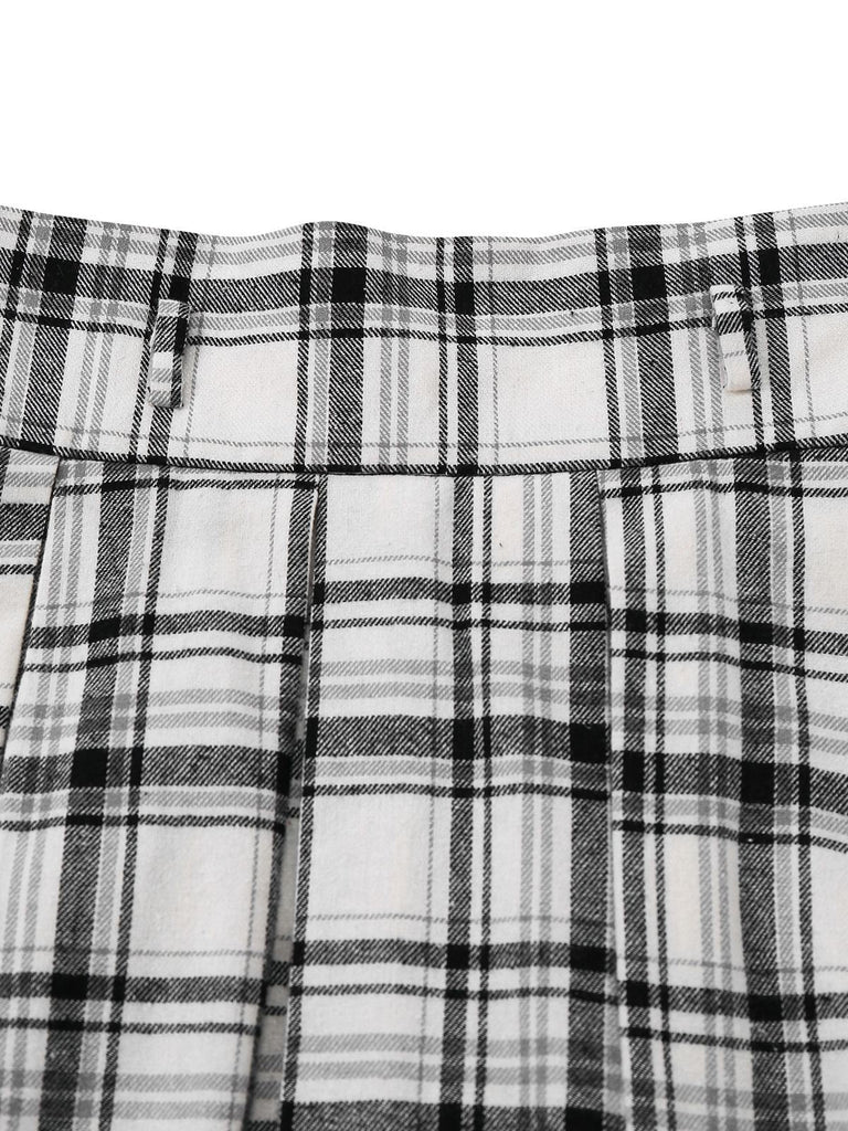 [Vorverkauf] Weiß 1950er Baumwolle Gürtel A-Linie Plissiertes Rock