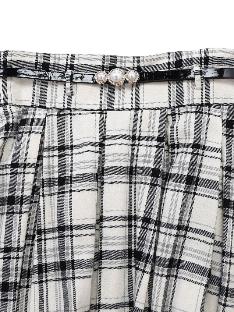 [Vorverkauf] Weiß 1950er Baumwolle Gürtel A-Linie Plissiertes Rock