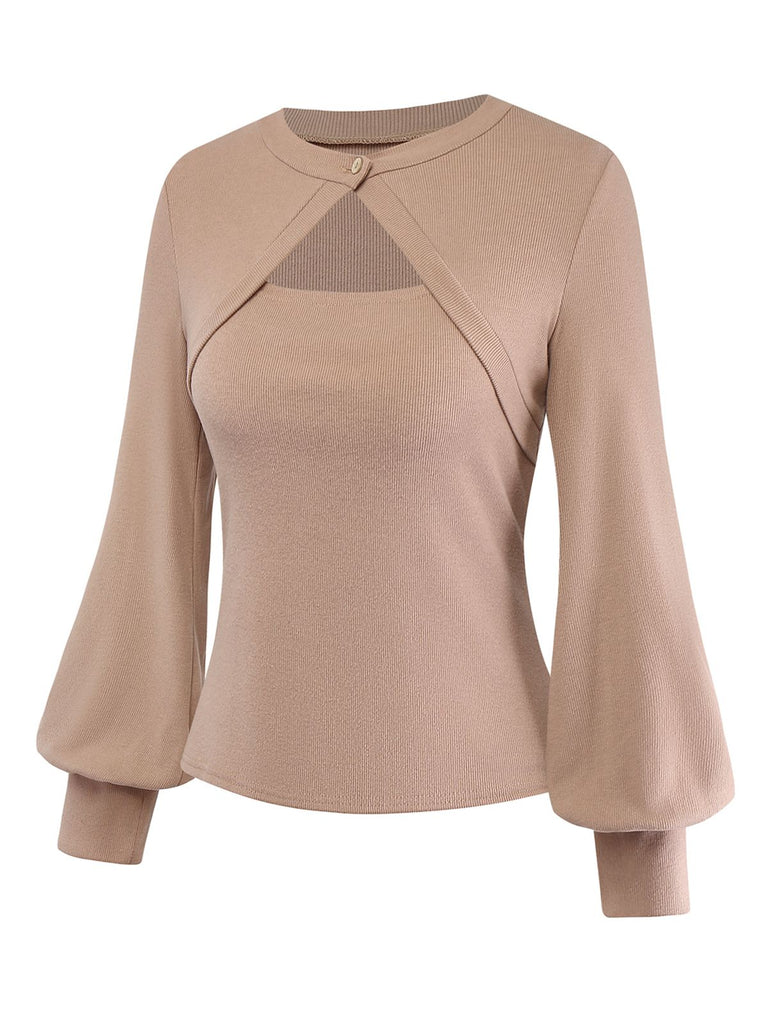 [Vorverkauf] Beige 1960er Ausschnitt Lang Ärmel Stricken Pullover