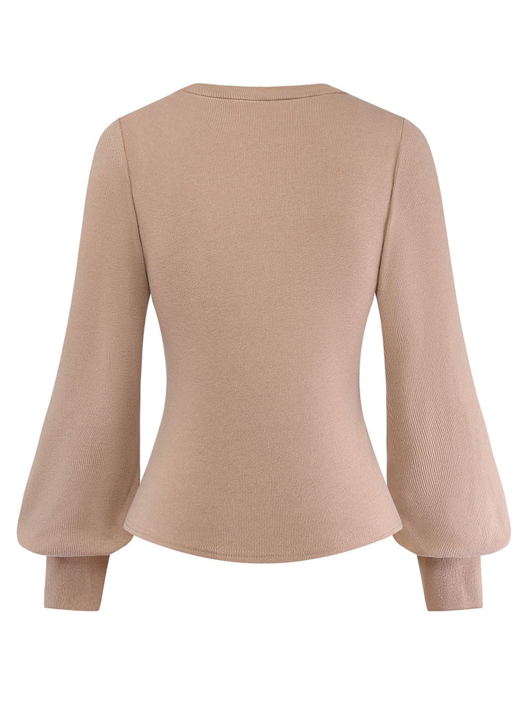 [Vorverkauf] Beige 1960er Ausschnitt Lang Ärmel Stricken Pullover