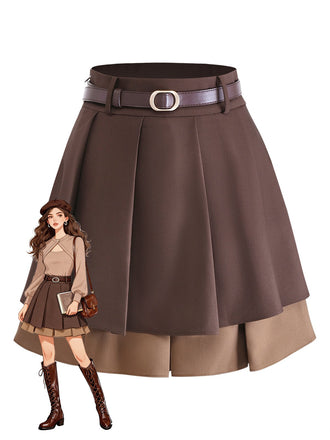 [Vorverkauf] Braun 1960er Studentisch Geschichtet Plissiertes Mini Rock