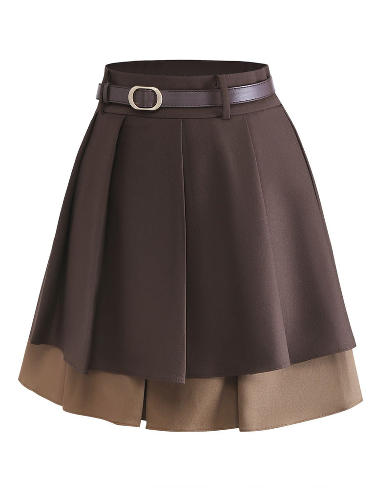 [Vorverkauf] 2PCS Braun 1960er Stricken Pullover & Plissiertes Rock