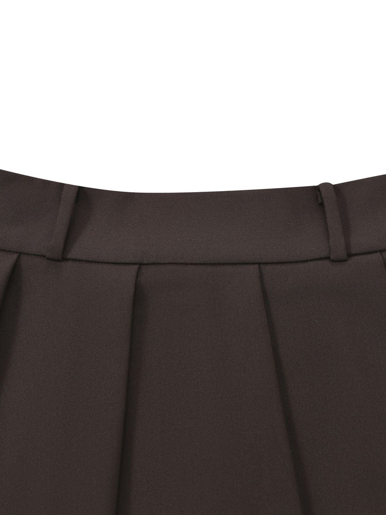 [Vorverkauf] Braun 1960er Studentisch Geschichtet Plissiertes Mini Rock