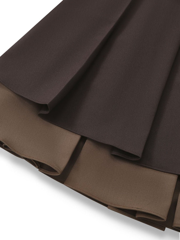 [Vorverkauf] Braun 1960er Studentisch Geschichtet Plissiertes Mini Rock