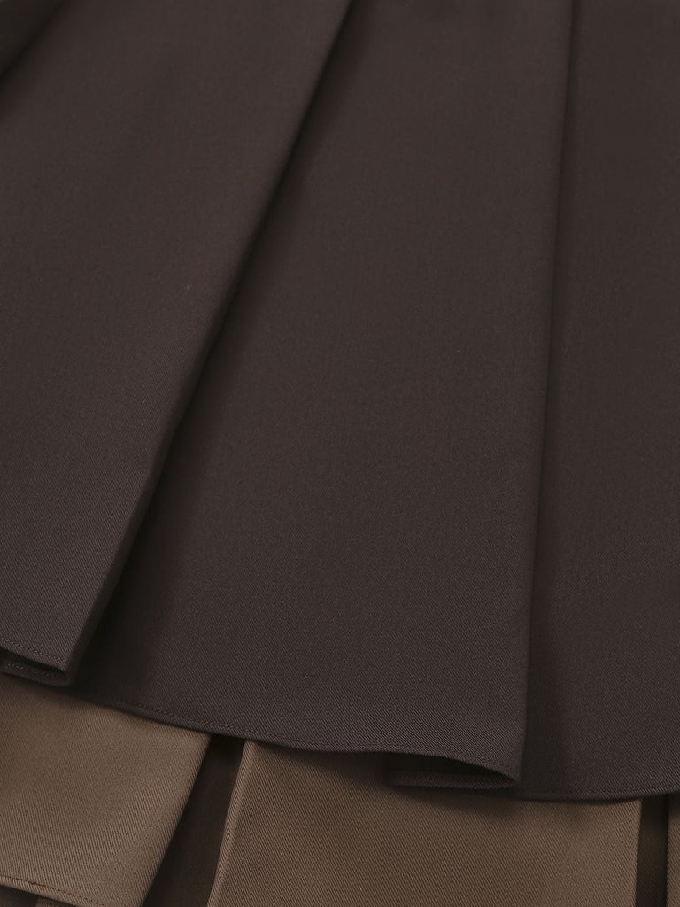 [Vorverkauf] Braun 1960er Studentisch Geschichtet Plissiertes Mini Rock