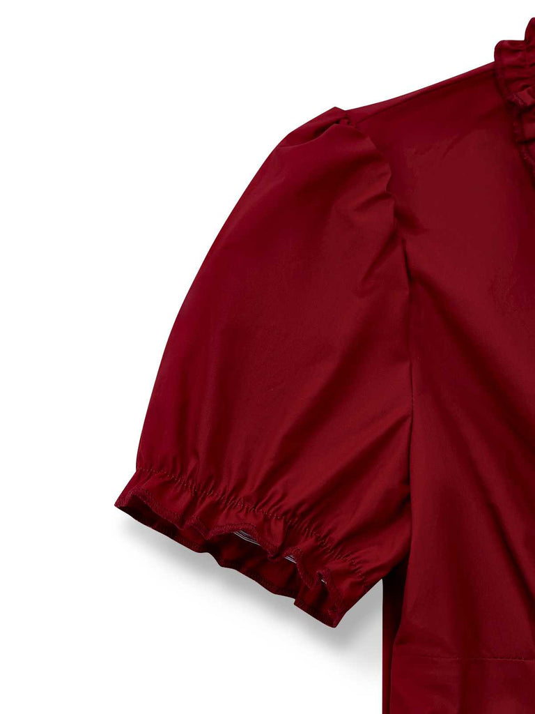 [Vorverkauf] Rot 1950er Rüschen V-Ausschnitt Stricken Karo Kleid