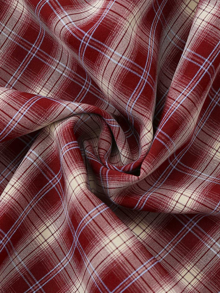 [Vorverkauf] Rot 1950er Rüschen V-Ausschnitt Stricken Karo Kleid