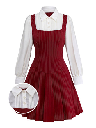 [Vorverkauf] Rot 1960er MOD Vertikal Streifen Plissiertes Kleid