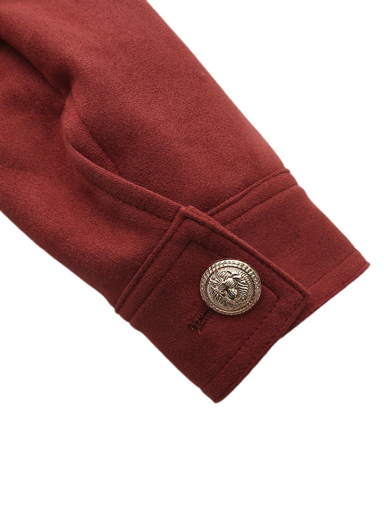 Braun 1980er Steh Kragen Wildleder Kurze Jacke