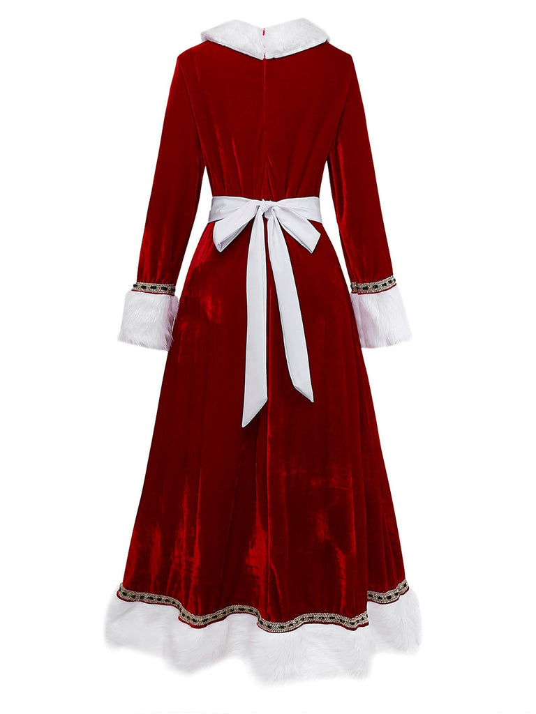 Rot 1930er Mrs. Claus Kostüm Samt Kleid Set