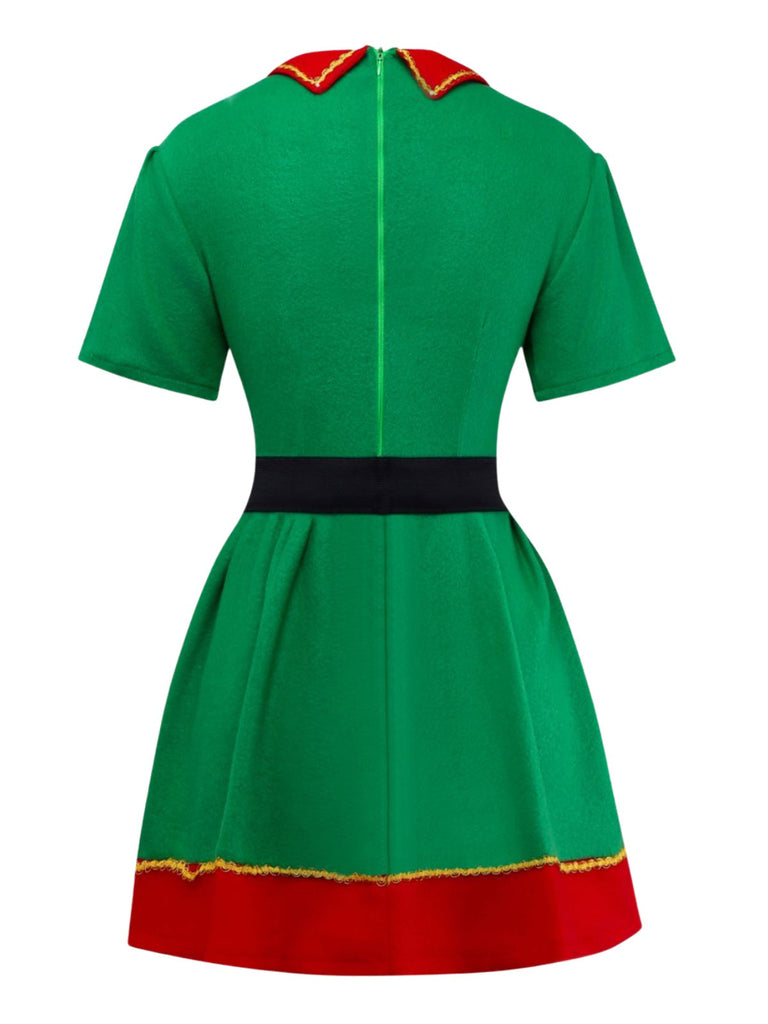 Grün 1960er Weihnachten Elf Cosplay Kostüm Kleid Set