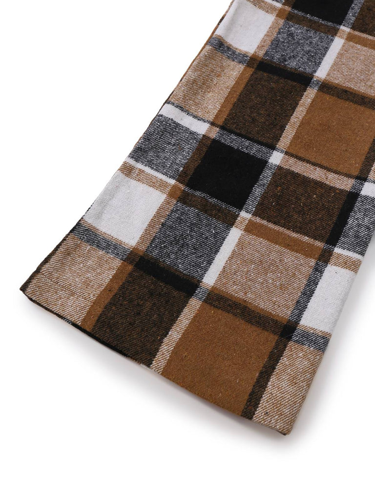 2PCS Khaki 1950er Kunstwolle Karo Ärmellos Weste & Hose