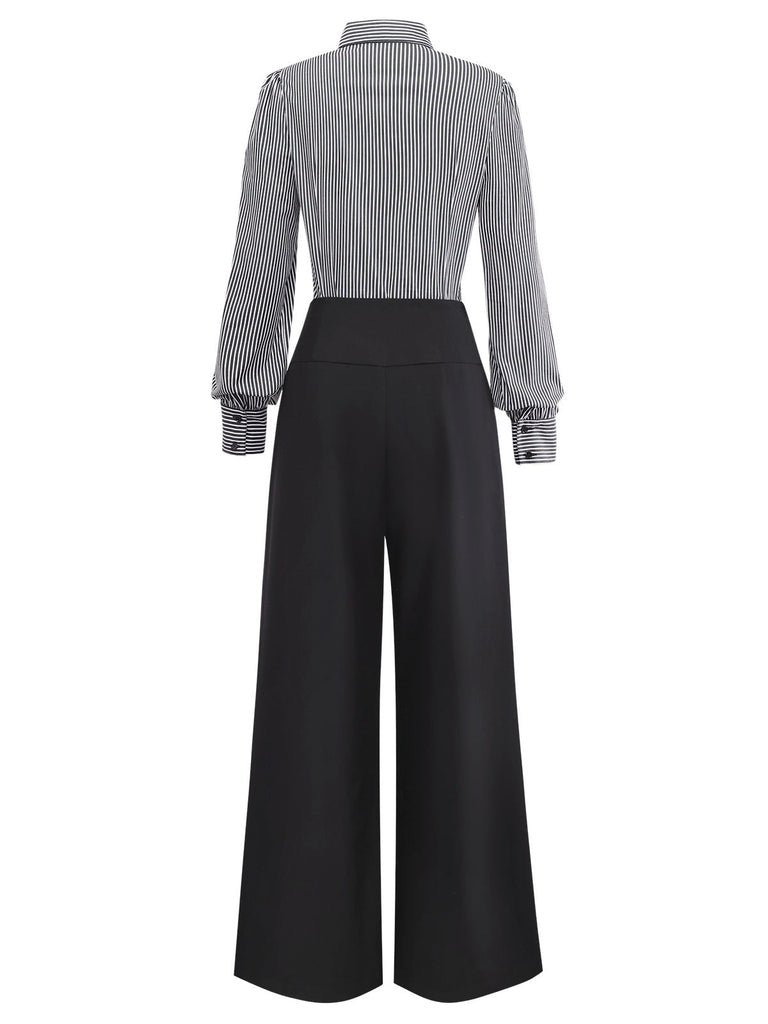 [Vorverkauf] 2PCS 1940er Rüschen Streifen Bluse & Schnürung Hose