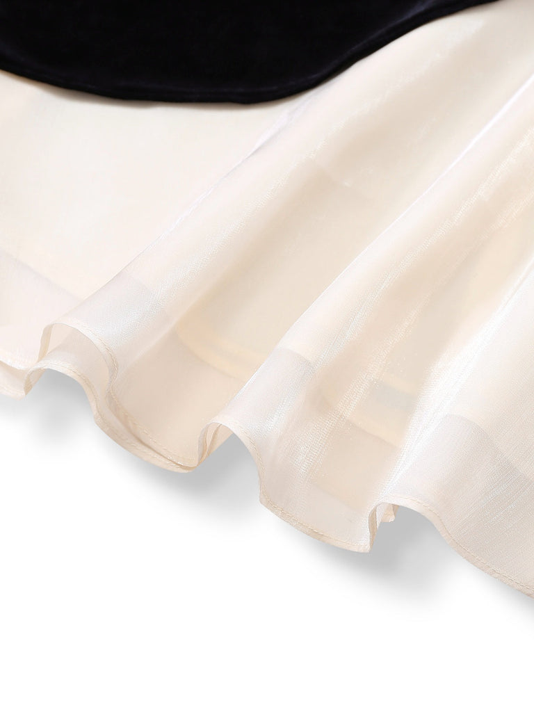 [Vorverkauf] Schwarz 1950er Samt Satin Schulterfrei Bogen Kleid