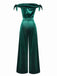 [Vorverkauf] Grün 1930er Solide Samt Bogen Schulterfrei Jumpsuit