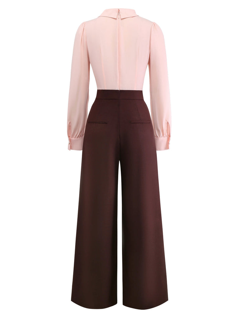 [Vorverkauf] Rosa 1930er Rüschen Unregelmäßig Revers Jumpsuit