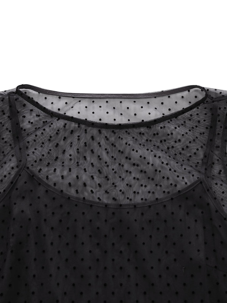 [Vorverkauf] Schwarz 1920er Polka Dot Netz Gerade Kleid